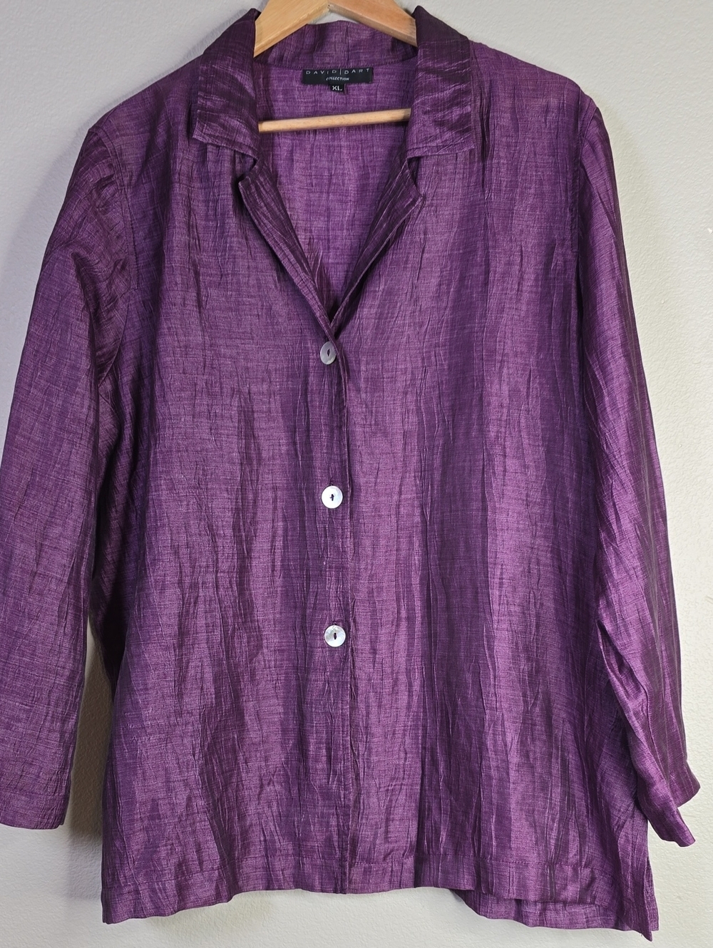 David Dart Purple Button-Front Relaxed Shirt Jacket Linen Blend Suze XL.